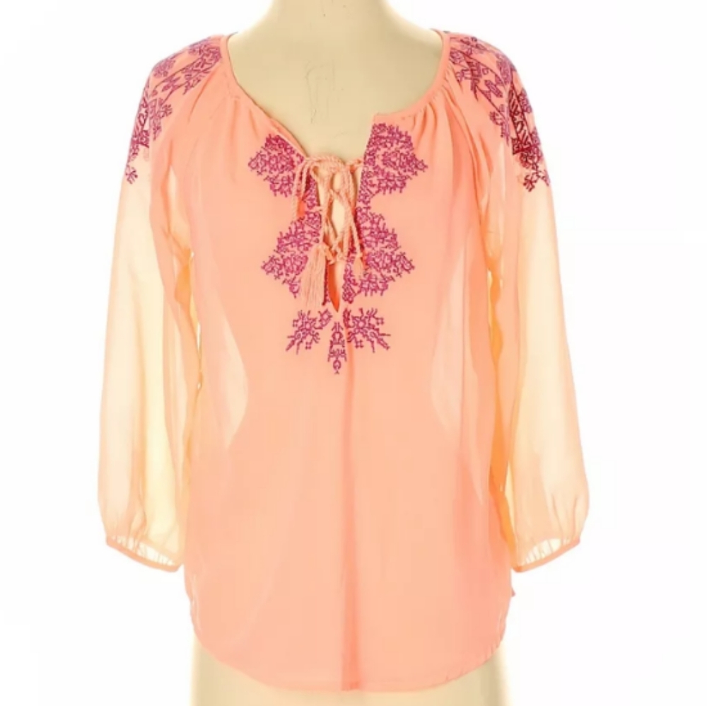 American Eagle Embroidered Lace Up Front Top